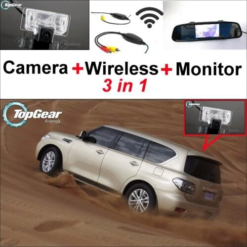 3 in1 Special Rear View Camera + Wireless Receiver + Mirror Monitor Easy DIY Parking System For Nissan Patrol Royale 2010~2015