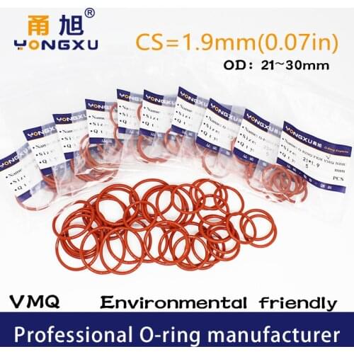 10PCS/lot Red Silicon O-ring Silicone/VMQ CS1.9mm OD21/22/23/24/25/26/27/28/29/30*1.9mm O Ring Seal Rubber Gasket Rings