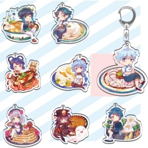Anime Genshin Impact Venti Ganyu Xiao Diluc Ragnvindr Keqing Klee Acrylic Keychain Cartoon Figure Bag Pendant Keyring Toy Gift