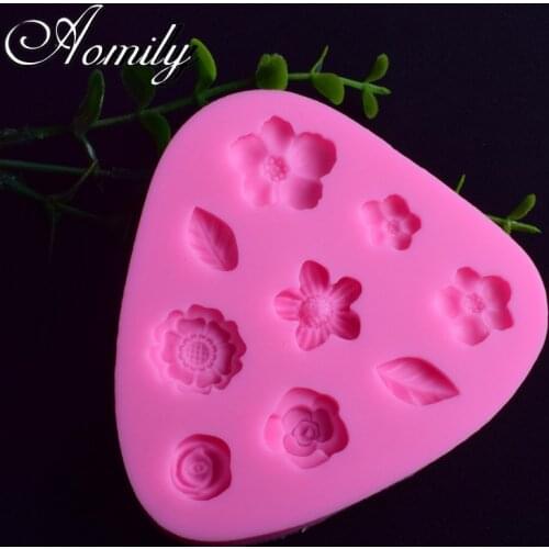 Aomily 9 Holes Flowers Roas Shaped Fondant Mold Cake Jelly Sugar Craft Chocolate Decorating Moulds Tools Silicone Ice Cube Molds