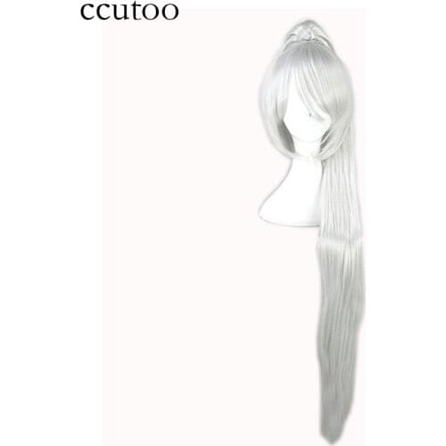 Ccutoo Silver White / Black /Blonde Long Straight High Temperature Fiber Synthetic Hair Cosplay Wigs Peluca With Chip Ponytail