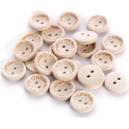 24pcs 15mm Wooden Buttons Carved Handmade Love Heart Carved Handmade Love Heart Engraving Craft Button Decor