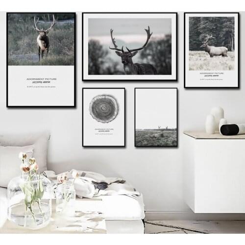 07G Nordic Nature Landscape with Elk Tree Rings Canvas Paintings Print Pictures Poster Wall Art Living Room Bedroom Home Decor