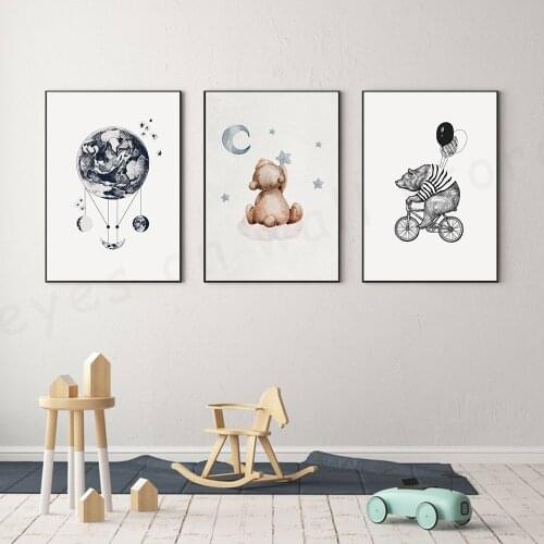 Nursery Wall Painting Cartoon Little Bear with Star Canvas Print Balloon Art Child Prints Nordic Pictures for Baby Bedroom Decor