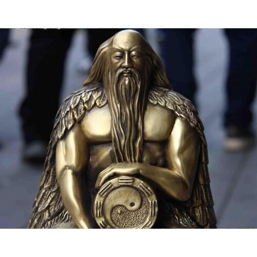 China Folk Myth Eight Trigrams Patriarch FuXi Great God Brass Copper Art Statue