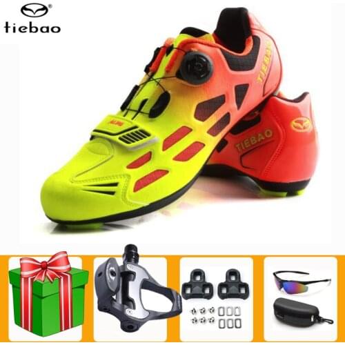 Tiebao Professional Cycling Shoes SPD-SL Pedals Set Cheap Road Sapatilha Ciclismo Breathable Women Sneakers Men Bicycle Riding