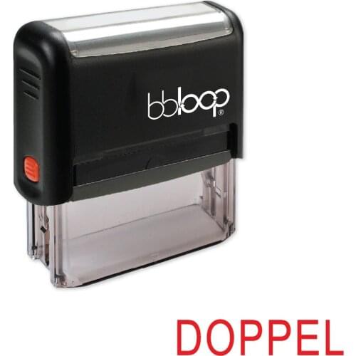 BBloop German Language "DOPPEL" Self-Inking Stamp, Rectangular, Laser Engraved, RED
