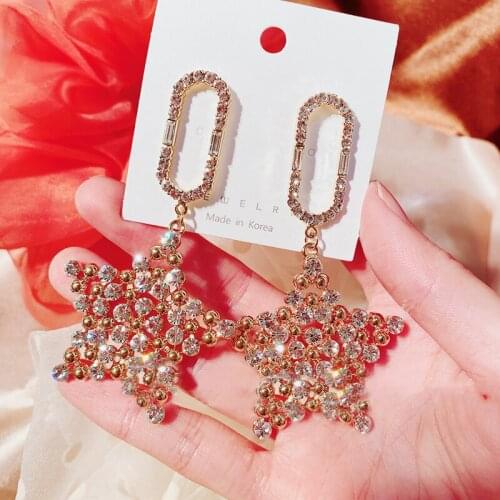 MENGJIQIAO Korean Metal Star Rhinestone Drop Earrings For Women Girls Fashion Geometric Oorbellen Party Jewelry Gifts