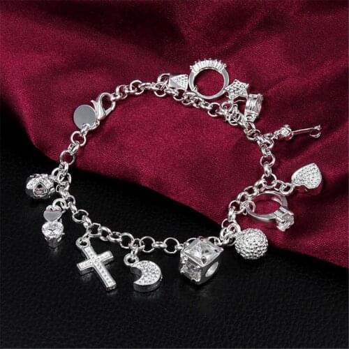 Fashion couple bracelet wholesale European and American selling 925 silver jewelry bracelet 13 pendants S030