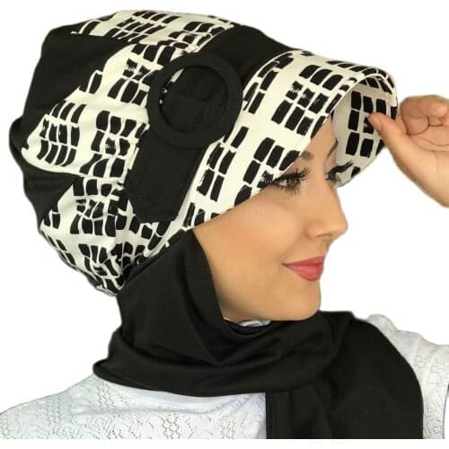 Islamic Fashion Muslim Hijab Hijab Trend Hijab Scarf Bone Ready Shawl Scarf Buckle Hat Black White Pattern Horsehair Hat