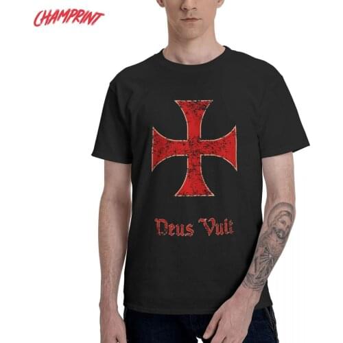 Men Deus Vult Crusader Cross Knights Templar T Shirts Pure Cotton Clothing Short Sleeve Tee Shirt Graphic Printed T-Shirts