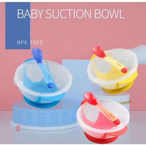 2Pcs/set Baby Learning Dishes With Suction Cup Kids Safety Dinnerware Set Assist Bowl Temperature Sensing Spoon Fork Tableware