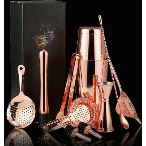 Stainless Steel Cocktail Shaker Set Bar Tool Accessories 11-piece Set Metal Cocktail Utensils Measuring Cup Ice Clip Colander