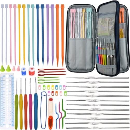 KOKNIT Crochet Set 14Pcs Knitting Needles 5Pcs Crochet Hooks Set Ergonomic 12Pcs Crochet Hook Weaving Yarn Crafts DIY Tools