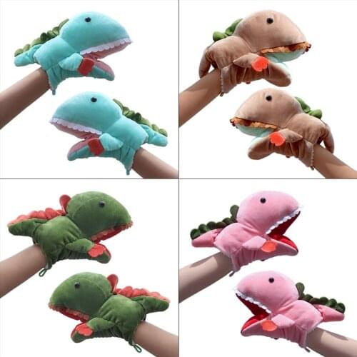 Adult Kids Cartoon Dinosaur Gloves Plush Toys Winter Thicken Lining Thermal Warm Mittens Animal Cosplay Party Photo Prop