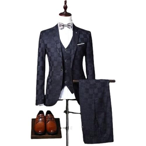 Jacket+Vest+Pants) Latest Design Black Formal Men Suits Fashion Groom Tuxedos Wedding Party Mens Suits three-piece suit S-3XL