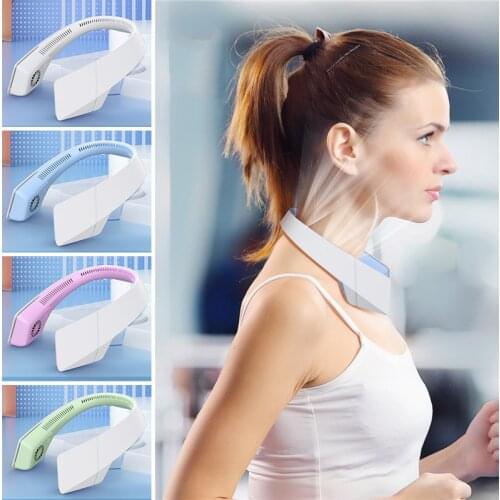 USB Rechargeable Portable Fan Hands Free Neck Hanging Fan Mini Outdoor Sports Bladeless Fan Air Cooler Wearable Neckband Fans