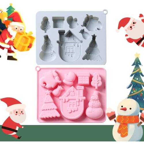Christmas Cake Decoration Silicone Mold Snowman Christmas Tree Castle Pattern Chocolate Mold Holiday Cake Decoration Baking Tool