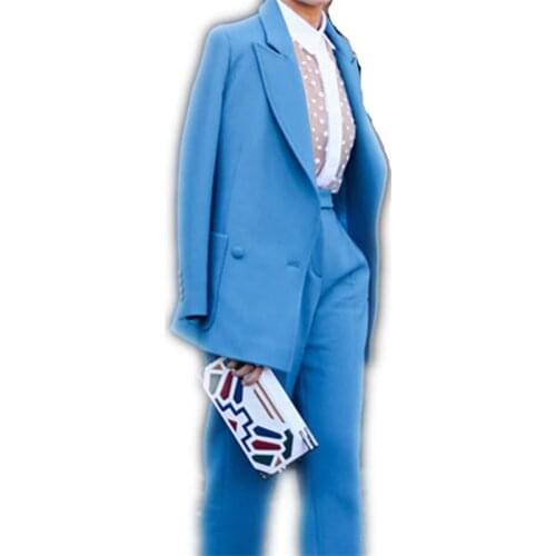 Blue lady trouser suit womens business suits female formal pant suits for weddings formal office uniform work suits