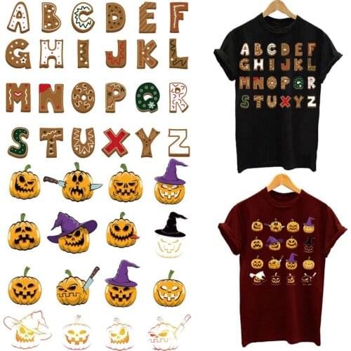 Christmas Halloween Letters Patches Thermal Stickers on Clothes Iron-on Transfers for Clothing Thermoadhesive Patch Diy Applique