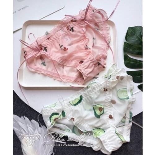 SP&CITY Korean Avocado Fruit Seamless Panties Women Sexy Underwear Micro Cute Ruffle Bows Briefs Girls Lingerie Lacing Up Thongs