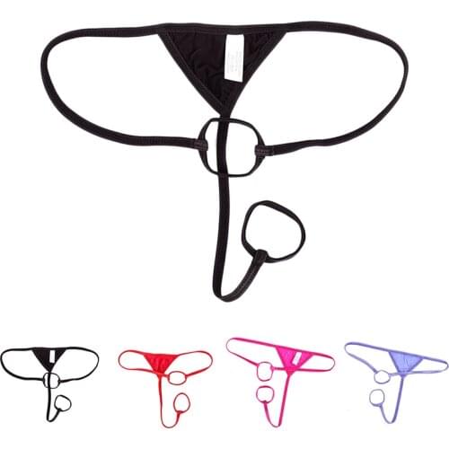Mens Sexy Underwear Thong Ring Posing Strap Briefs Double Circle Elastic T-back Bikini Style String Tanga Homme Briefs Panties