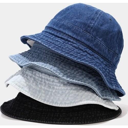 WZCX Denim Solid Color Outdoor Sun Protection FishermanS Hat Spring Summer Wide Brim Shading Basin Cap Women Hat