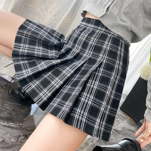 High Waist A-line Pleated Mini Skirts Harajuku Cute Skirts Women Kawaii Plaid Elastic Rainbow Korean Japanese School Uniform