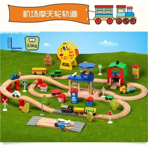Airport ferris wheel wooden train track toy Childrens track toy track set compatible with wooden train tracks and electric cars