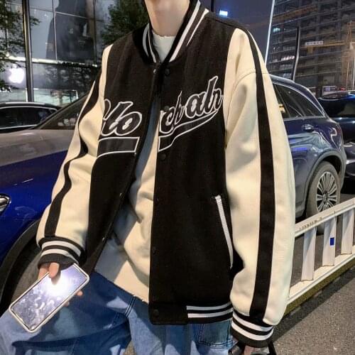 Womens jacket American Retro Street Contrast Embroidered Baseball Jacket Loose Student Hip Hop High Street Winter Coat