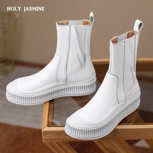 2021 Fashion Leisure Platforms Flats Women Ankle Boots Concise Genuine Leather Neutral Shoes Woman Outdoor Casual Four Season