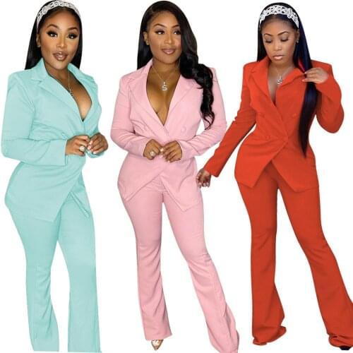 Adogirl 2020 Fall Casual Office Women Set Notched Neck Blazers Straight Pants Two Pieces Set Female Fashion Solid Suit Outfits