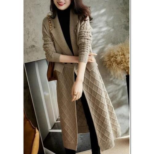 2021 spring new lapel collar knitted coat jacket long sleeve versatile elegant fashion cardigan sweater women