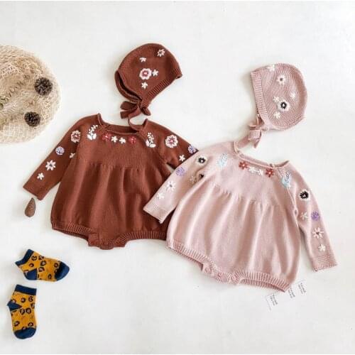 0-24M Newborn Kid Baby Girls Winter Clothes Long Sleeve Warm Sweater Romper Elegant Flower Knit Jumpsuit Elegant Princess Outfit
