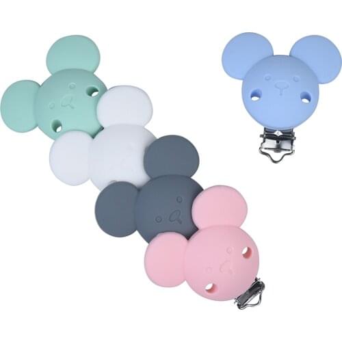 Mabochewing 1pcs Food Grade BPA FREE Mickey Silicone Pacifier Clips Safe Metal Baby Chain Holder Clip Accessories