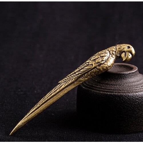1Pc Vintage Copper Parrot Shape Tea Knife Brass all hand cone puer tea cake manual parrot tea opener kung fu tea accessories