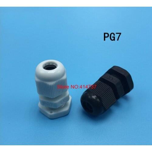 100pcs/lot Waterproof Cable Connector PG7 White or Black Cable Gland 3-6.5mm Cable Range