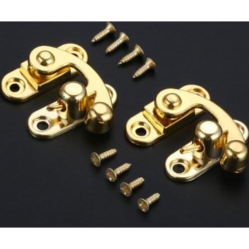 2Pcs Antique Right Lock 29*33mm Furniture Locked Box Suitcase Toggle Latch Clasp Buckles Gold Alloy Wooden Box Lock with Screws