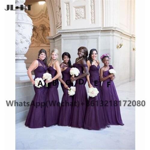 2021 Grape Bridesmaids Dresses Long Mermaid Wedding Party Gown V-Neck Sweep Train Bridesmaids Dress Custom Made Plus Size
