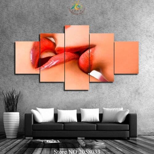 3-4-5 Pieces two red lips Pictures Painting Modern Home Decor Canvas Poster Living Room Wall Art Pictures HD Printed