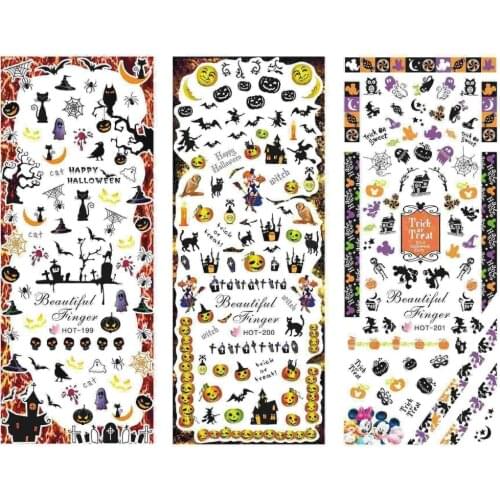 3 Sheet/Lot Halloween Funny Stickers Santa Sock Snowflake Cute Sticker DIY Slider For Manicure Nail Art Watermark Manicure Decor