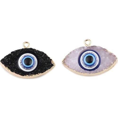 Resin Religious Pendants Marquise Eye Gold Color Metal Grey Black Glitter Charms DIY Making Earrings Necklace Jewelry Gifts,3PCs