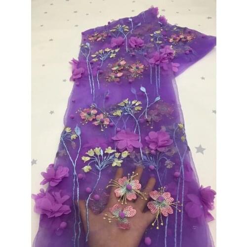 5yards/pc) 3D Flowers appliqued French net lace with embroidery soft African party lace fabric for graceful dress FZX096