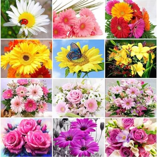 MOONCRESINFlowers Diamond Painting Full Square 5D Diamond Art Embroidery Cross Stitch Home Decoration