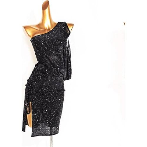 2020 New DL821 One Side Shoulder Shining Female Latin Dance Dress Women Performance Costume Waltz Tango Latino Dancewear