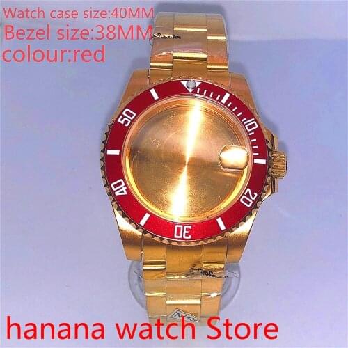 Bliger Suitable for NH35 36 Mingzhu2813 Miyata automatic winding 40mm sealed back gold box series, with rotating bezel red