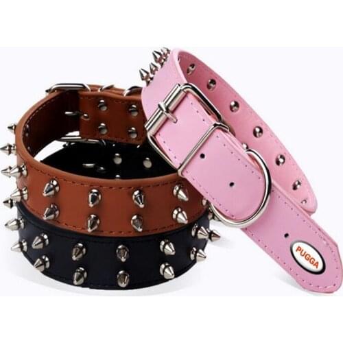 Genuine Leather Big Large Dog Collar Prevent Bite Rivet Studded Pet Belt Durable Strap Necklace For Golden Retriever Medium Dogs