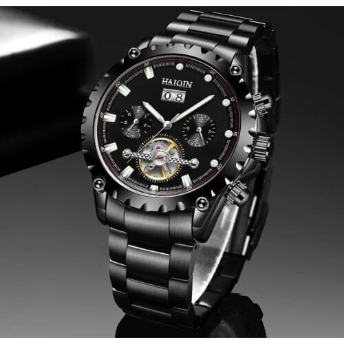 HAIQIN Black Men‘s watches Top Brand luxury Automatic mechanical men watches for men waterproof Tourbillon Reloj hombres 2020