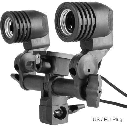 Photography E27 Twin Dual Standard Socket Lamp Bulb Holder Swivel w Photo Umbrella hole Light Stand Tripod Mount Studio Bracket