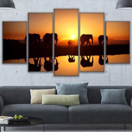 HD Print Canvas Modular Pictures Sunset Landscape Frame Wall Art Painting Popular Elephant Picture For Living Room Decor Poster